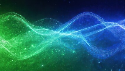 Abstract glowing energy waves in vibrant blue and green.
