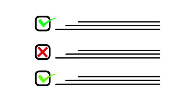 Animated To-Do List Checklist with Green Tick and Red Cross Icons ,Task Completion and Error Concept, 4K Motion Design on White amd green screen Background