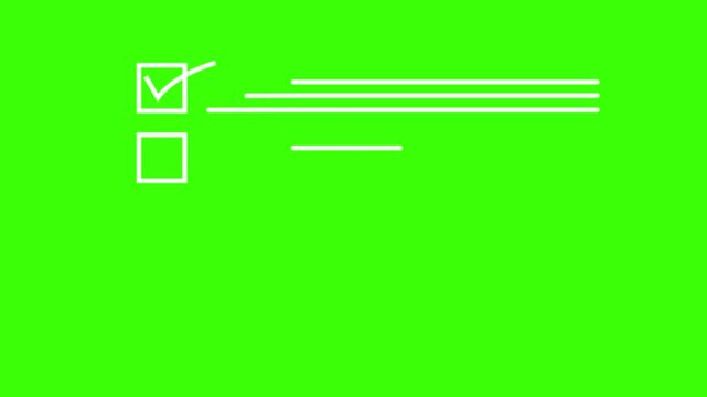 Animated To-Do List Checklist with Green Tick and Red Cross Icons ,Task Completion and Error Concept, 4K Motion Design on White amd green screen Background