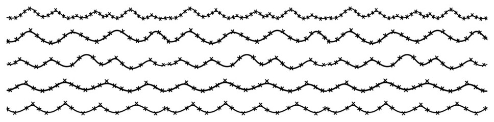 Wavy garland borders made of tiny baubles – continuous festive divider set in simple outline style for holiday crafts
