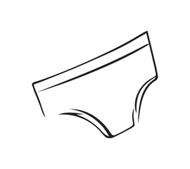 Sketch doodle of Panties. Contour intimate Underwear. Simple outline of fashionable Swimming Trunks. Black and white pencil drawings of clothes and wardrobe. Isolated line art. Vector illustration