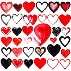 Collection of Hand-Drawn Watercolor Hearts for Valentines Day.