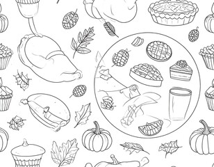 Thanksgiving Feast Line Art Pattern for Coloring and Design.