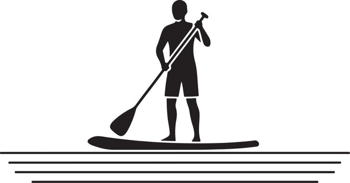 Silhouette of a person paddleboarding on water