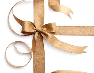 Elegant gold ribbon bow on a clean white background.
