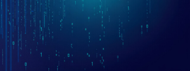 Abstract binary code background digital data stream futuristic technology concept for presentations and web design