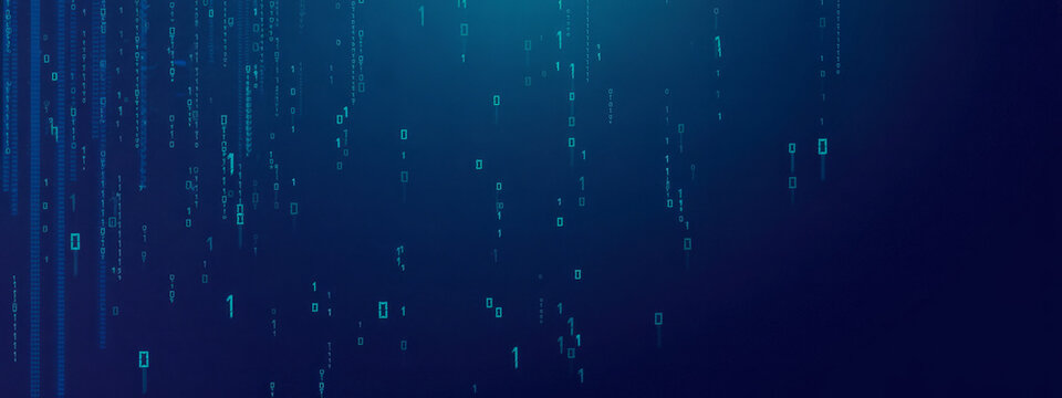 Abstract binary code background digital data stream futuristic technology concept for presentations and web design