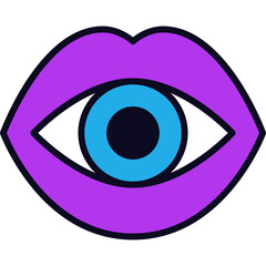 Abstract Purple Lips With Blue Eye Symbol Transparent Background Vibrant Retro Pop Art Style