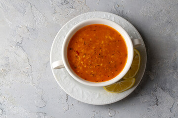 Traditional delicious Turkish soup; Turkish name; Tarhana or Ezogelin corbasi