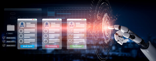 AI optimizing workflow processes with automated tracking and smart task management for efficient...