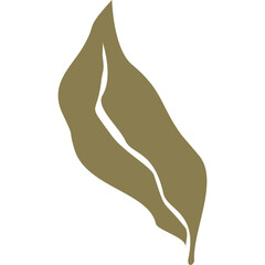Abstract representation of a stylized golden leaf with a white center stripe on a transparent background