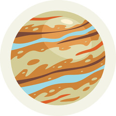 Abstract Representation Of Jupiter With Creamy Yellow And Orange Stripes And Light Blue Accents In A Neutral Circle Against A Transparent Background