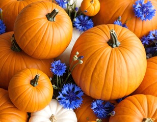 Autumnal Pumpkins and Cornflowers - A Harvest of Beauty and Color.