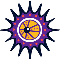 Abstract Sunburst Design With Purple Spikes Yellow Center And Orange Accents On Transparent Background