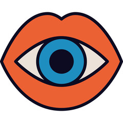 Abstract Surreal Open Mouth With Blue Eyeball Instead Of Tongue Isolated On Transparent Background Bold Outline Art