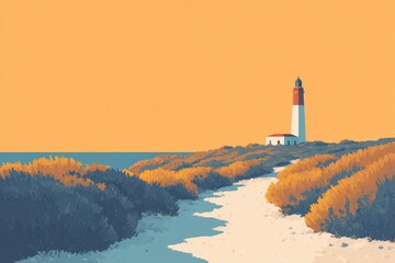 A lighthouse against a dramatic sky with sunbeams