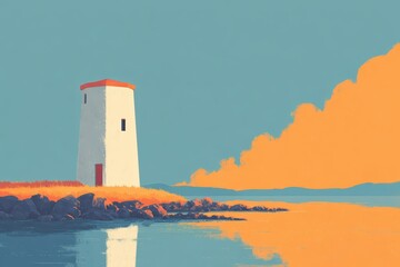 Lighthouse under the northern lights aurora borealis