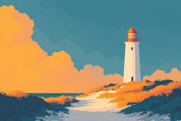 Lighthouse on a cliff with crashing waves below