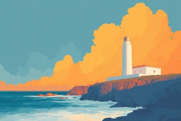 A lighthouse in a painterly illustrative style