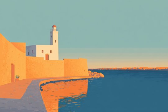 A lighthouse on a perfectly clear day with no clouds