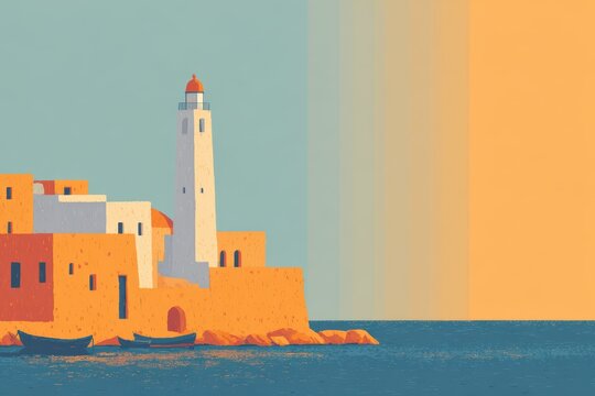 Fototapeta A lighthouse seen through a rainy window