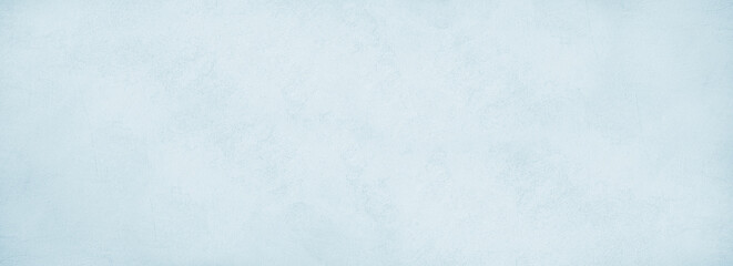Light blue mint white concrete cement wall grungy surface texture background. Pale soft pastel shade. Painted plaster. Simple minimal. Blank empty template design. Christmas winter cold. Wide banner. 