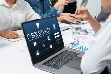 Cyber security system on computer screen protect private information brisk from hacker and cyber...