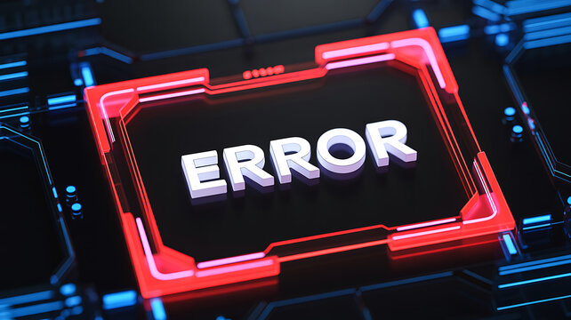 Urgent error message displayed on a glowing tech interface, perfect for illustrating cybersecurity threats and system malfunctions in a modern tech style