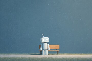 Robot wearing headphones and listening to music