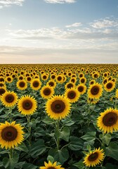 Fototapeta premium A vast field of mature oil sunflowers stretches under a bright sky, their heads heavy with seeds, symbolizing abundance and natural energy ,natural ,blue sky ,nature