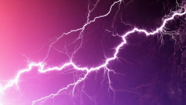 Vivid Lightning Strikes Across a Purple and Pink Sky.