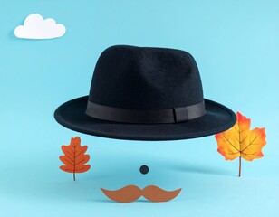 Autumnal Disguise - A Whimsical Portrait of Fall with Hat and Leaves.