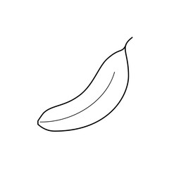 Illustration of a simple outlined banana with a curved shape and a single line depicting its form, isolated