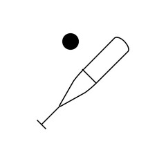 Illustration of a baseball bat with a black ball positioned above it on a white background in simple lines