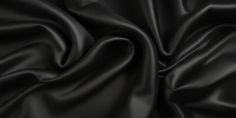 Fototapeta premium Luxurious black smooth silk or satin texture background. Black silk wave and curve background. 