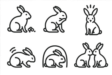 Wildlife Behavior Icons. Line style icons of Wildlife Behavior Indicators: feeding response, grooming gesture, alert posture, fear