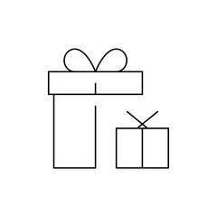 Illustration of two gift boxes of different sizes with ribbons and bows in a simple line drawing style