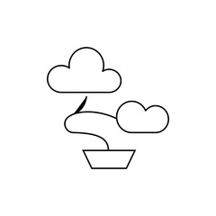 Illustration of bonsai tree with two cloud shaped leaves in a pot with a white background design style