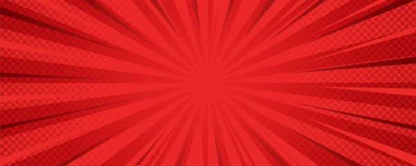 Keuken foto achterwand Pop Art Vibrant red comic book sunburst background with radial rays and halftone dot pop art effect.  © 100yDesign