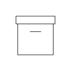 Illustration of a simple square box with a lid and a small line on the front in black and white style