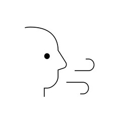 Outline of a face in profile with breath or wind emanating from the mouth depicted with curved lines