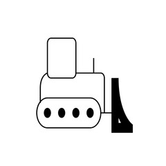Illustration of a construction bulldozer with a blade and tracks in a simple line drawing style design