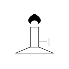 Illustration of a laboratory burner with a black flame on top and a white background in line art style