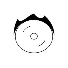 A simple drawing of a white circle with a smaller circle inside and a black shape on the top edge