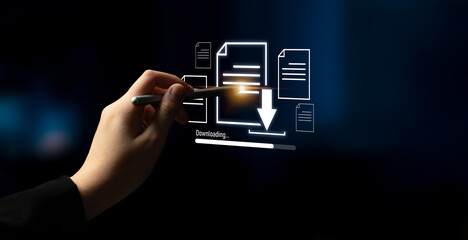 Visual representation of digital document downloading, showing file transfer, data access, and progress status for secure and efficient information retrieval Latch