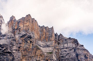 Textured Rocky Cliff Wall in the Swiss Alps. Leukerbad, Valais, Switzerland