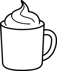 Black and White Hot Chocolate Mug with Whipped Cream Swirl Illustration
