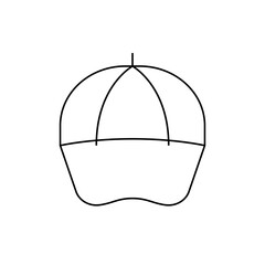 Illustration of a simple white baseball cap with a curved brim and a top divided into sections, outlined in black
