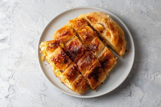 Turkish style meat stuffed filo dough borek served kol boregi.