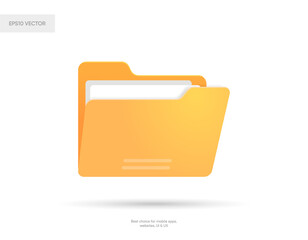 3d folder icon isolated on white background. Document symbol. 3d file icon. Binder sign modern, simple, vector, icon for website design, mobile app, ui. Vector Illustration